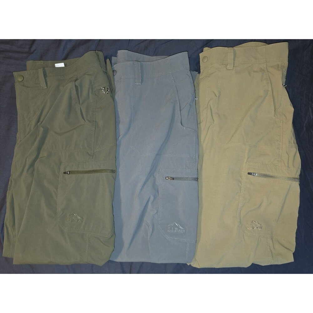 LL Bean Lot of 3 Cargo Pants Mens 34×34 Green Gray Tan Hiking Fishing Outdoor